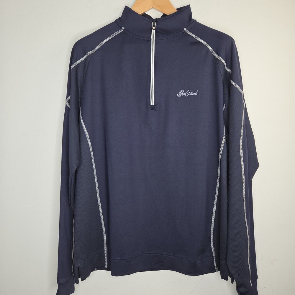 FootJoy FJ Sea Island 1/4 Zip Golf Pullover Mens L Navy Performance Stretch